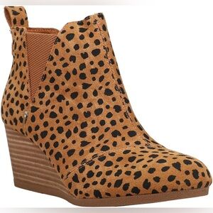 Toms Tan and Black Animal Print Wedge Booties